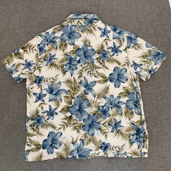 Womens Analogy  Floral Button Down Shirt Blue Ivory Collared Top Medium 100%Rayo - Picture 8 of 12